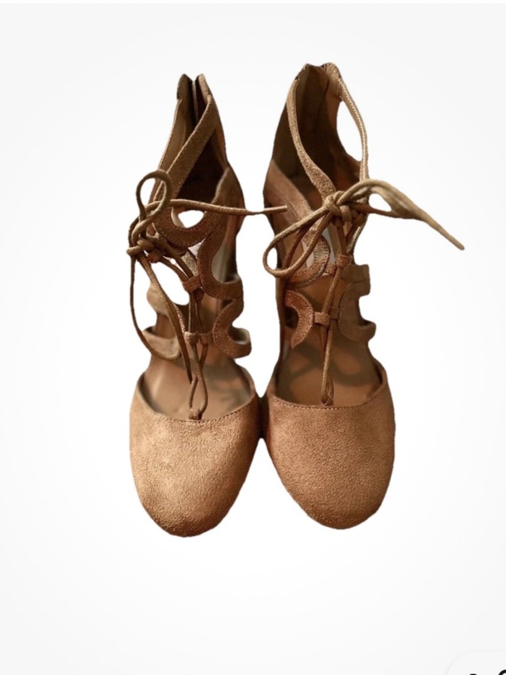 Chelsea & Zoe Suede Tan Block Heel Lace Up Heels Women’s Size 8.5 Like New